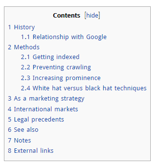 On-Page-Optimization Wikipedia Table of Contents